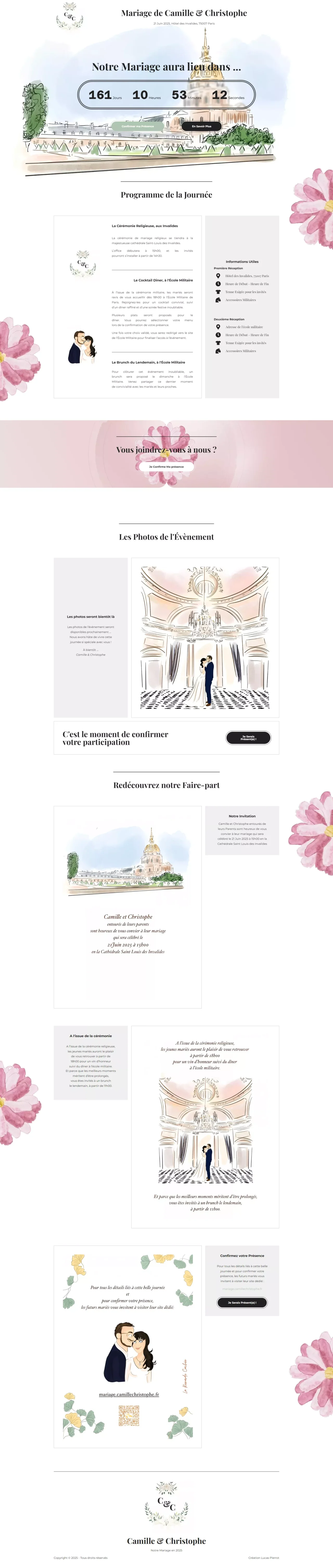 Capture d'écran du site mariage.camille-christophe.fr, un site de mariage développé par Lucas PIERROT