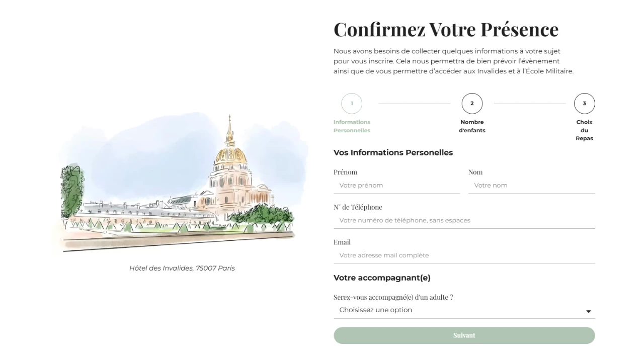 Capture d'écran du formulaire d'inscription du site mariage.camille-christophe.fr, un site de mariage développé par Lucas PIERROT pour un client