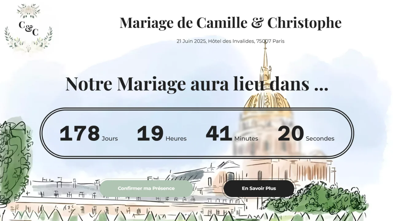 Capture d'écran du hero de mariage.camille-christophe.fr