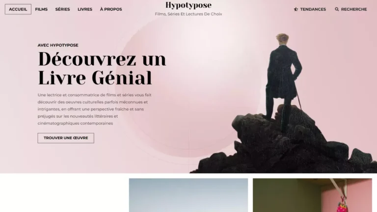 Capture d'écran du hero du site hypotypose.fr, un projet personnel développé par Lucas PIERROT. On y voit le texte "découvrez un livre génial" suivi d'un call to action pour trouver une oeuvre.