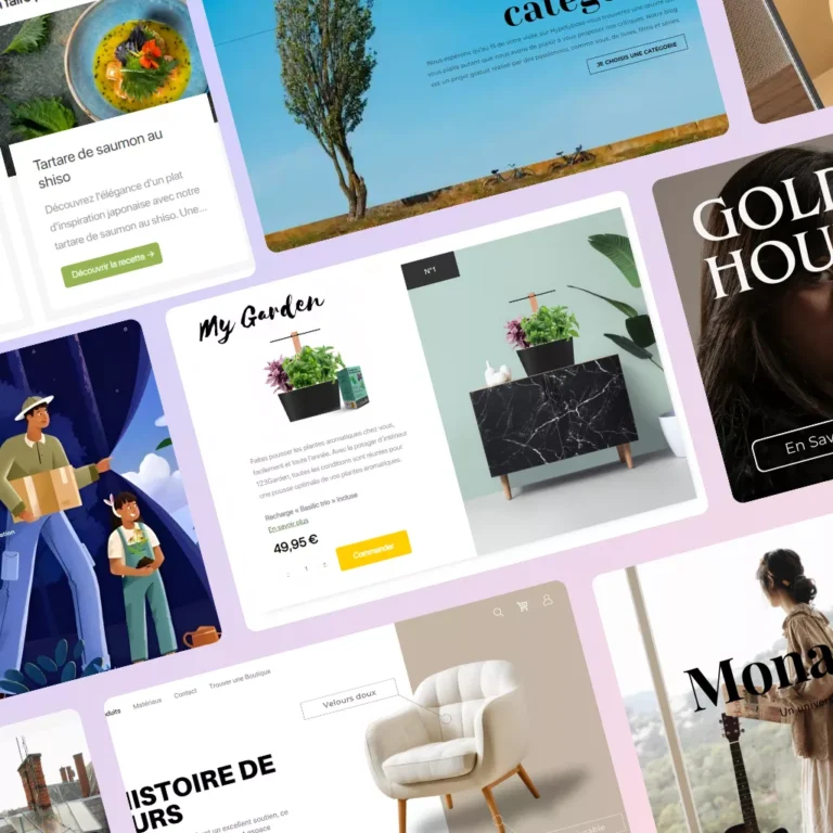 Illustration de plusieurs réalisations. Plusieurs captures d'écrans de sites développés sur WordPress par Lucas PIERROT, développeur wordpress freelance.