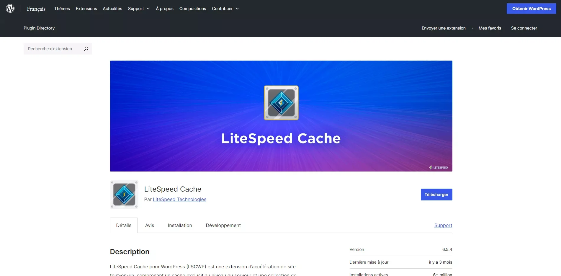 21 Astuces Efficaces pour Optimiser les Performances de Votre Site WordPress 1 Capture d'écran de la page de téléchargement de litespeed cache, un plugin parfait pour optimiser les performances d'un site wordpress