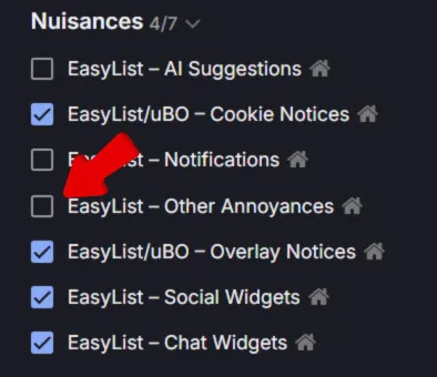 easylist configuration annoyances